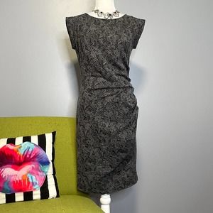 Ann Taylor Grey Black Knit Ruched Side Sheath Dress 2 Work Cocktail